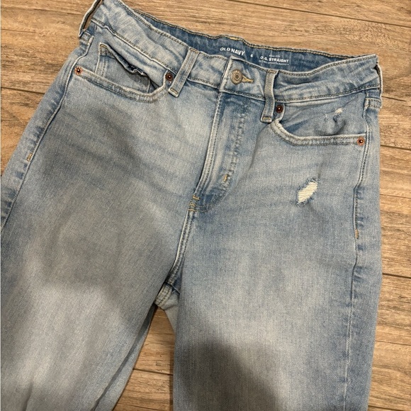 Old Navy High Rise O.G. Straight Secret Smooth Pocket Distressed Blue Jeans 6 - Picture 4 of 8